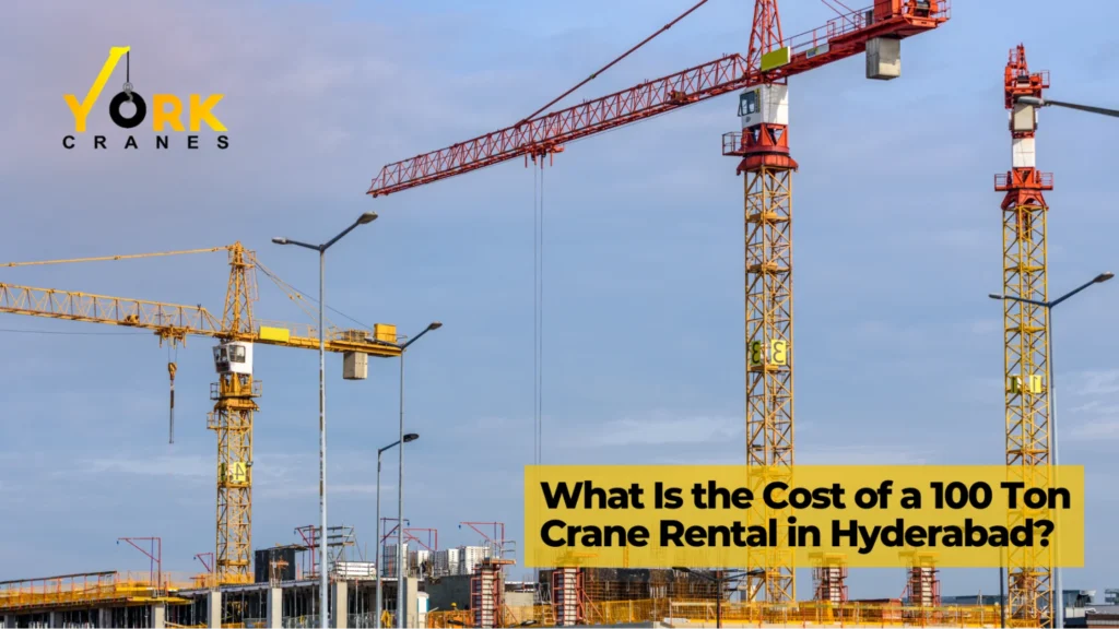 100 ton crane rental in Hyderabad lifting heavy industrial equipment at a construction and infrastructure project site