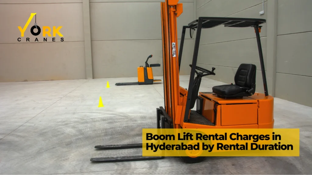Boom lift rental charges in Hyderabad based on hourly, daily, weekly and monthly rental duration for industrial and construction projects.