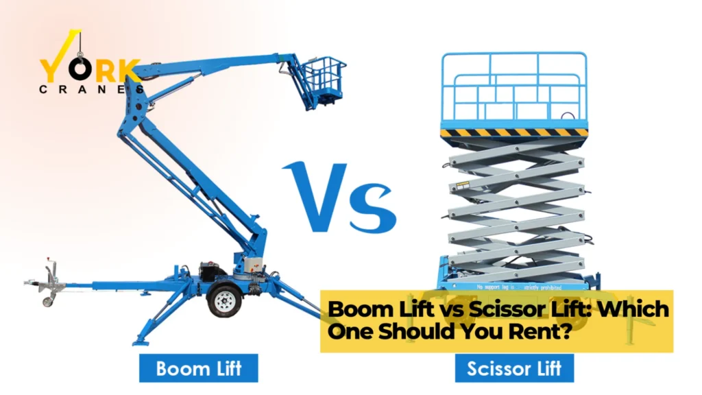 Boom lift and scissor lift comparison for working at height, helping businesses choose the right equipment based on boom lift rental price in Hyderabad.