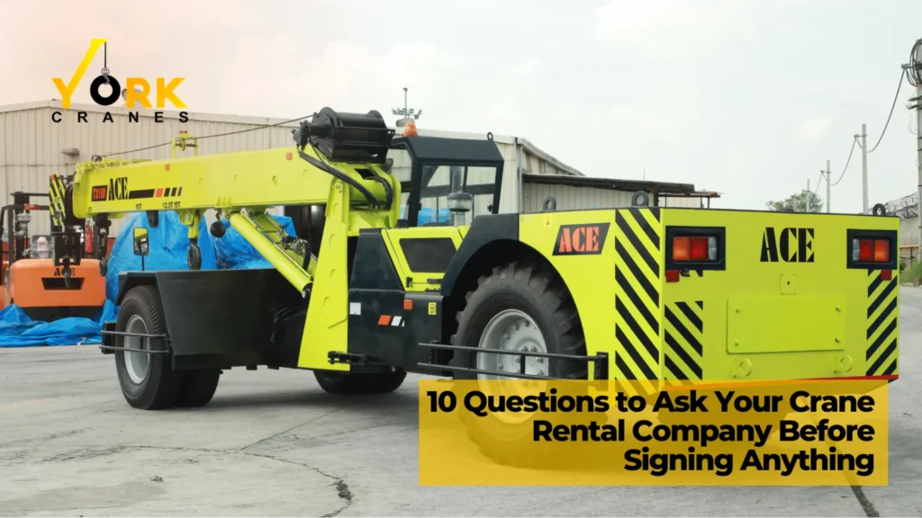 Client meeting with a crane rental company in Hyderabad to review safety requirements, lifting plans and rental agreement before hiring.