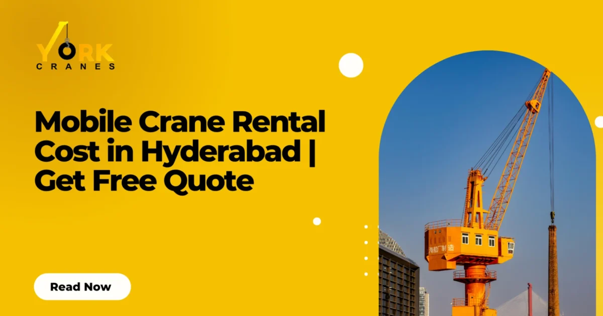 Mobile crane rental in Hyderabad lifting heavy equipment at a commercial construction site.