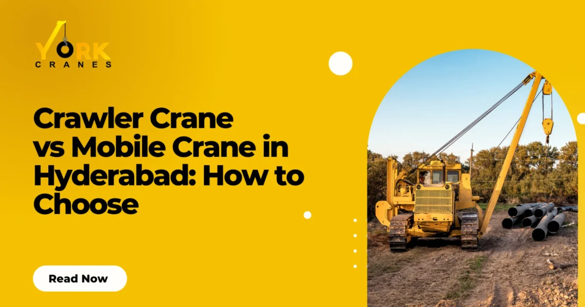 A crawler crane and a mobile crane working at a construction site to compare crawler crane vs mobile crane in Hyderabad.