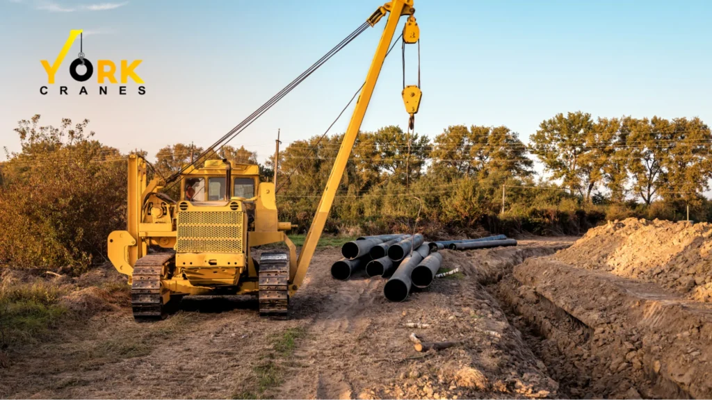 A crawler crane with a lattice boom lifting heavy materials at a construction site to show what a crawler crane.