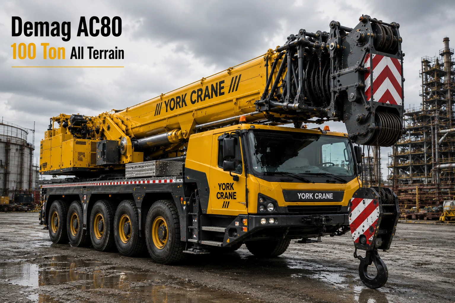 The Demag AC80 100 ton all terrain crane handles heavy lifting across construction, industrial, and infrastructure projects in India.
