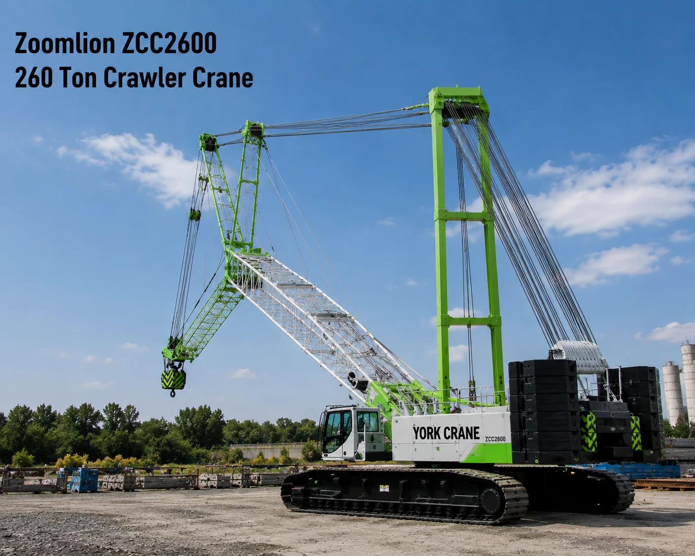 The Zoomlion ZCC2600 260 ton crawler crane delivers powerful lifting performance for demanding construction and infrastructure projects in India.