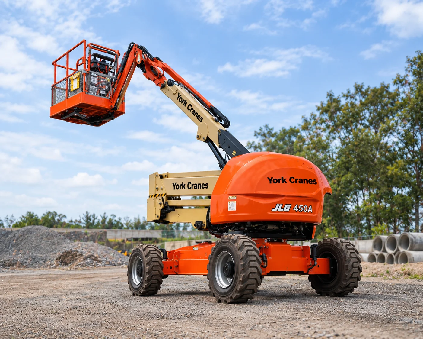 JLG 450A boom lift rental with operator in India offers trained support for elevated construction, maintenance, and access work.